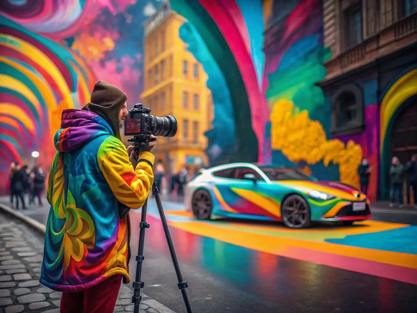 A vibrant image showcasing AI-generated art, with a focus on creative expression and unique artistic styles. The image should convey the limitless possibilities of AI in art.